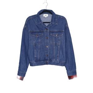 BKE Brushed Wool Blend Plaid Denim Jacket Red Oversized Casual Women's M